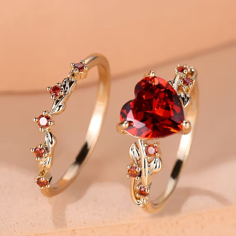 Redvine Herz Akzent Goldring Set