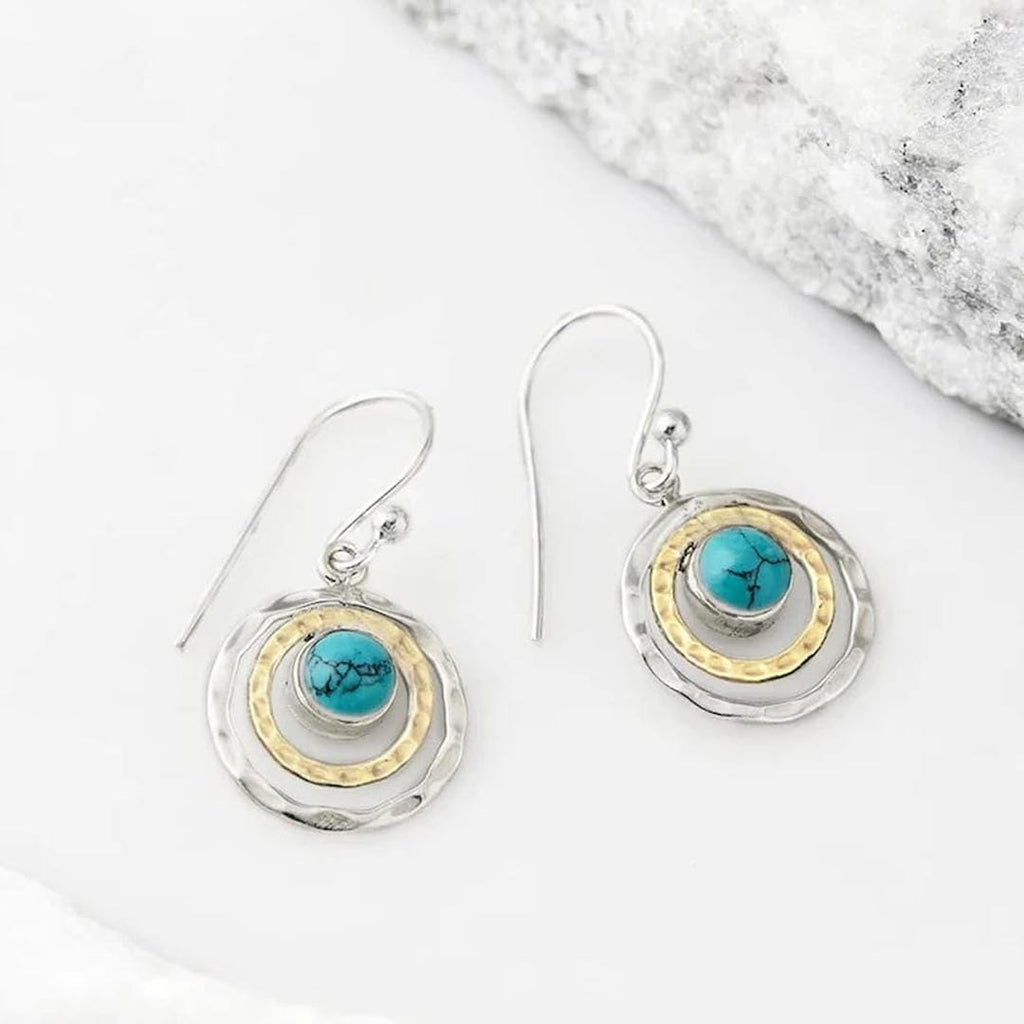 Boho Saturn Ohrringe Türkis und Gold