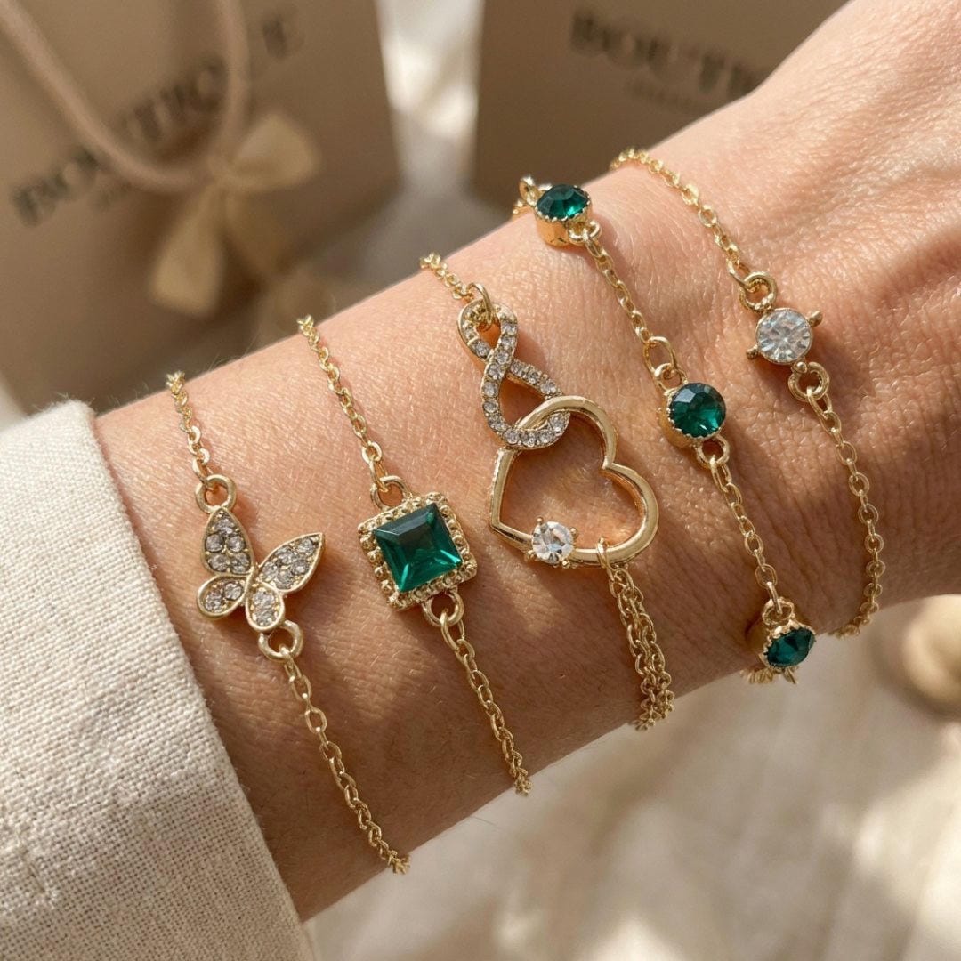 Hallow Heart Grünes Kristallstein Armband Set
