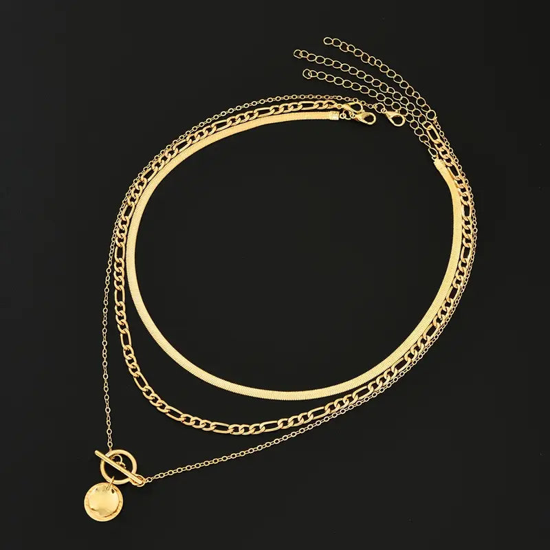 Savira Texturierte Münzen Geschichtete Goldkette