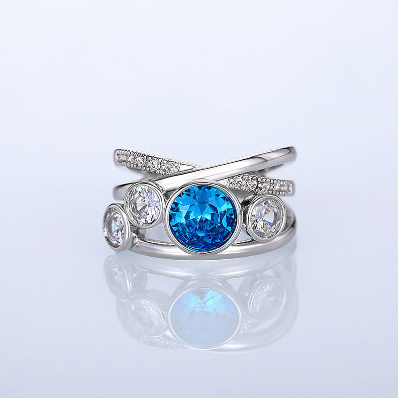 Silber Blauer Stein Statement Ring