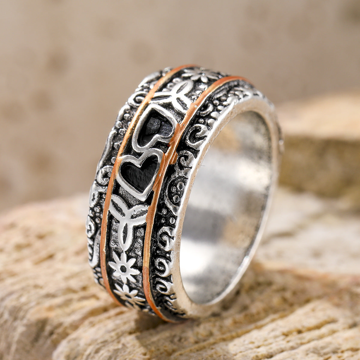Gravierter Silber Heritage Ring