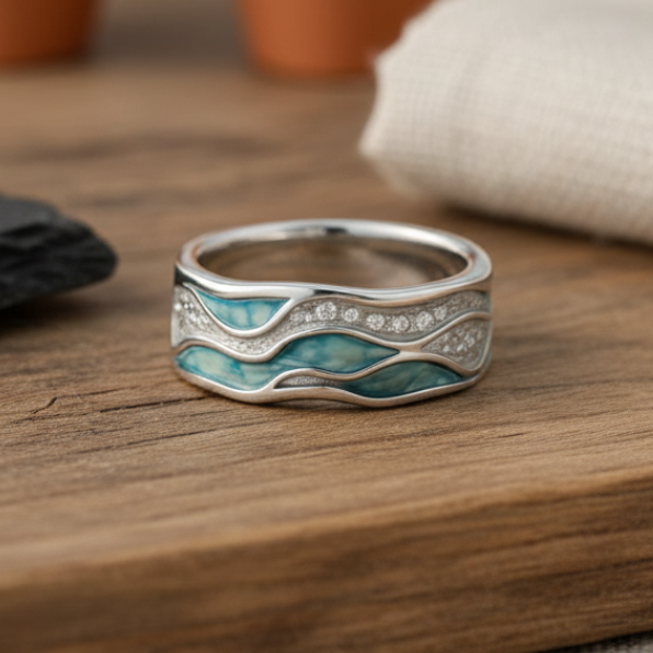 Ring – Türkis-Akzent im Wellendesign