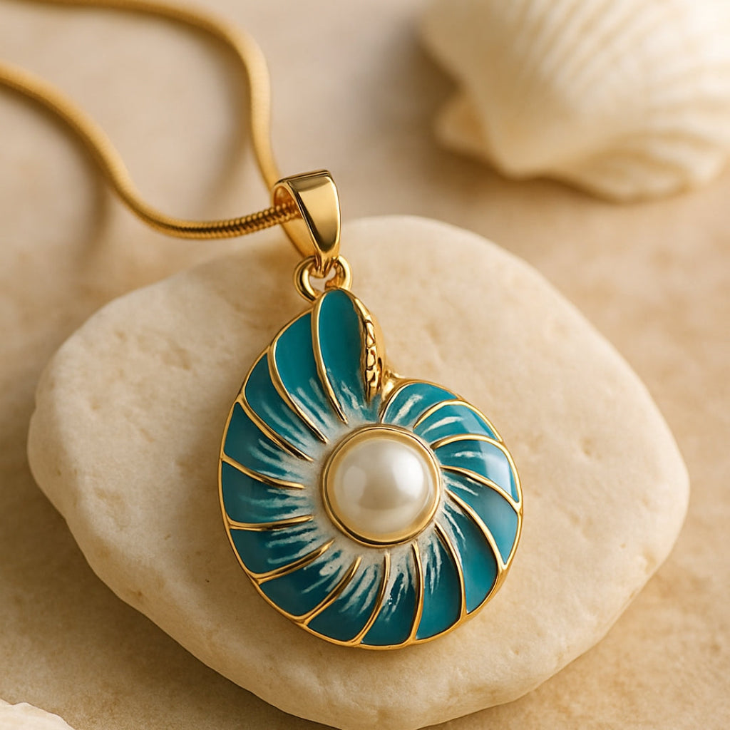 Perlenblaues Muschelhalsband