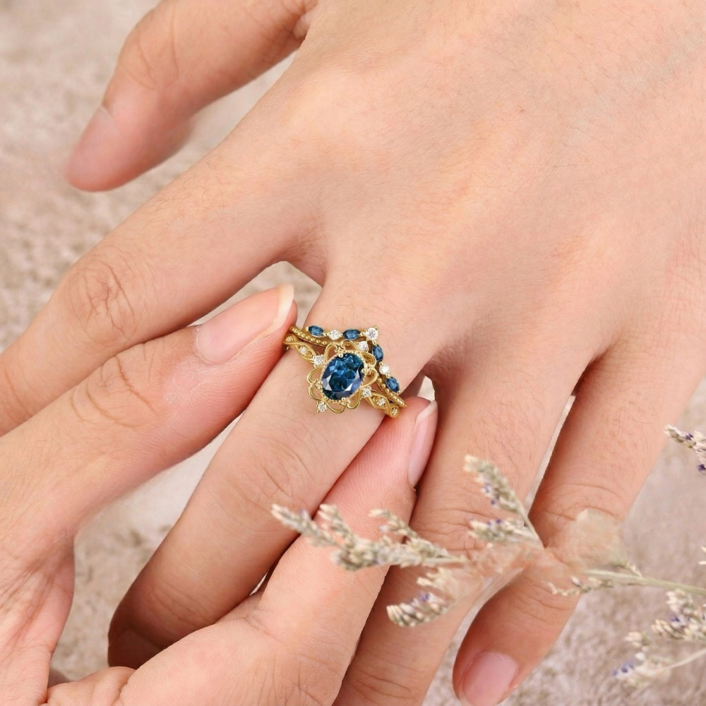 Azelia Saphir Krone Goldring Set