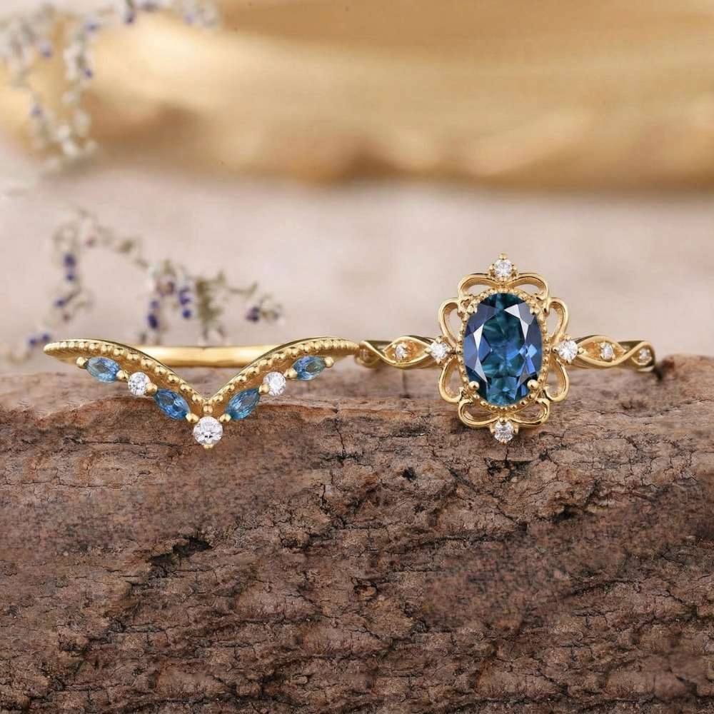 Azelia Saphir Krone Goldring Set