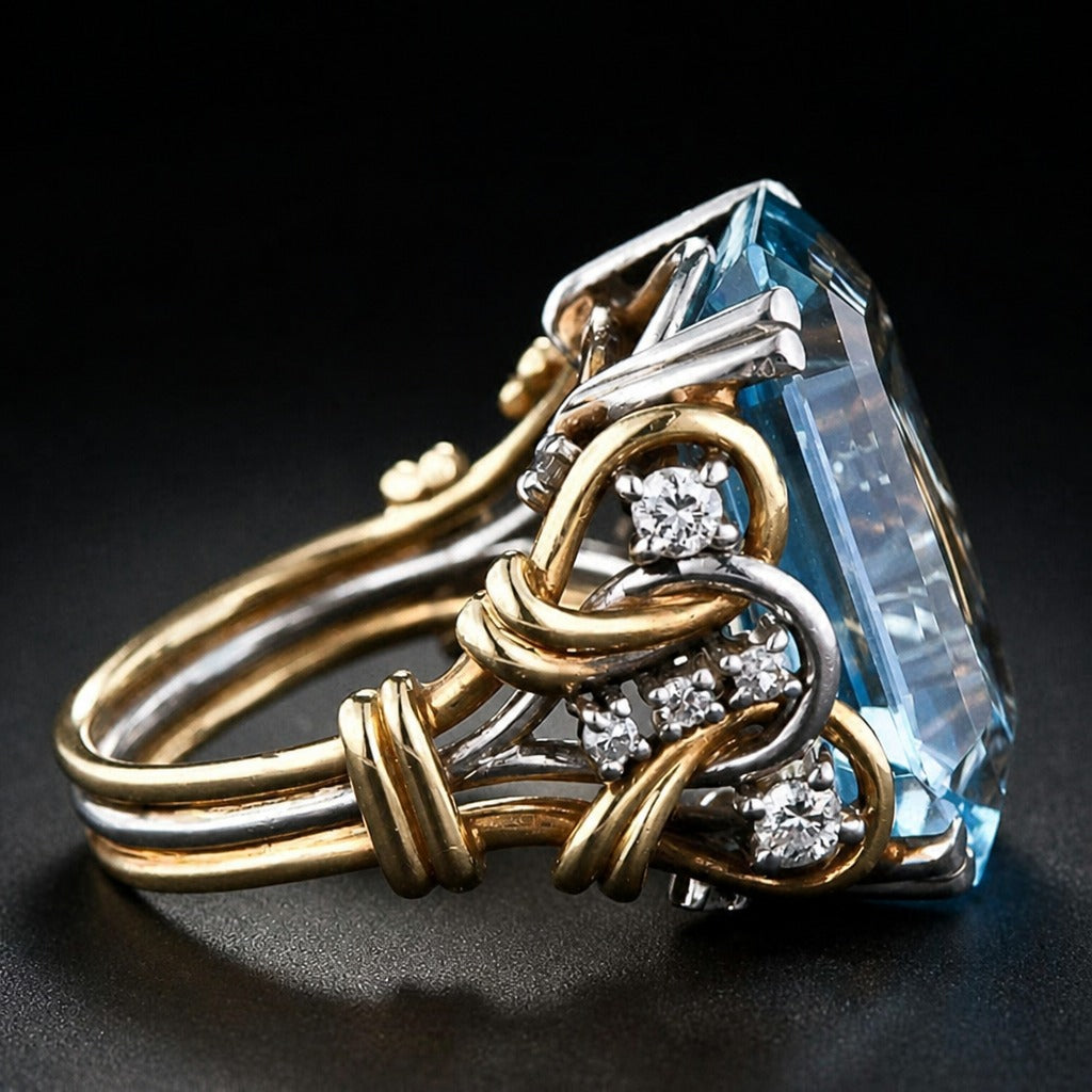 Blauer Zirkonia geschichteter Goldring