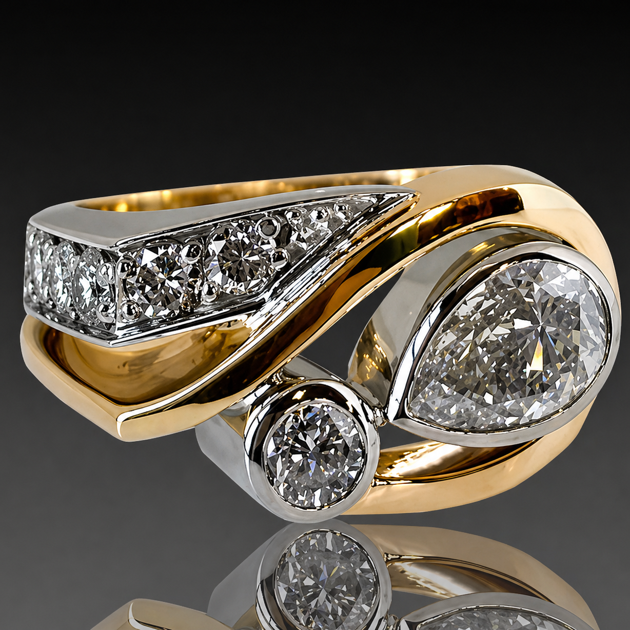 Vintage Unregelmäßiger Gold Silber Zirkonia Ring