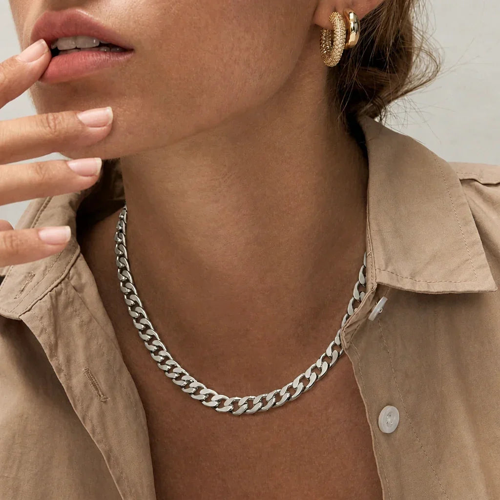 Chunky Cuban Link Halskette aus Weißgold