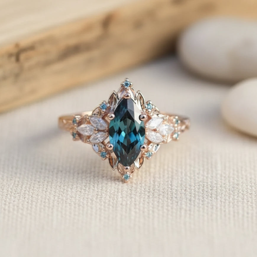 Blauer Kristalliner Exotischer Ring