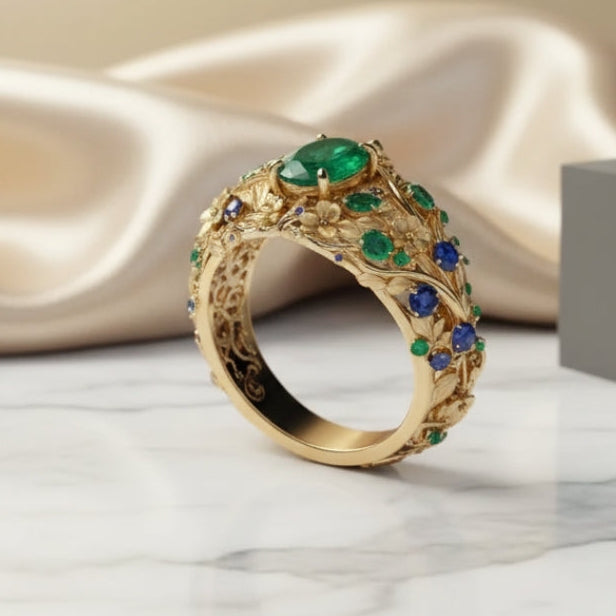 Grüner & Blauer Kristallgoldring