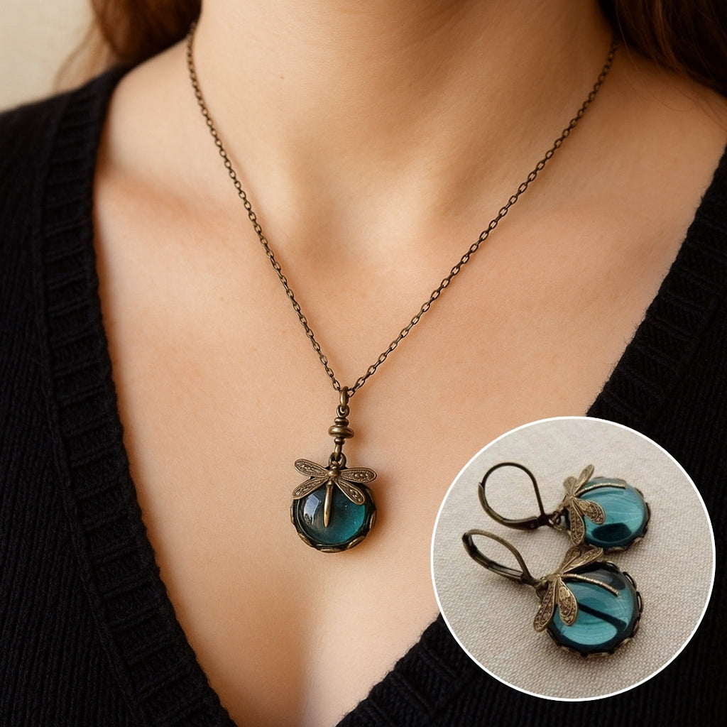 Vintage Libellen-Halsketten-Set