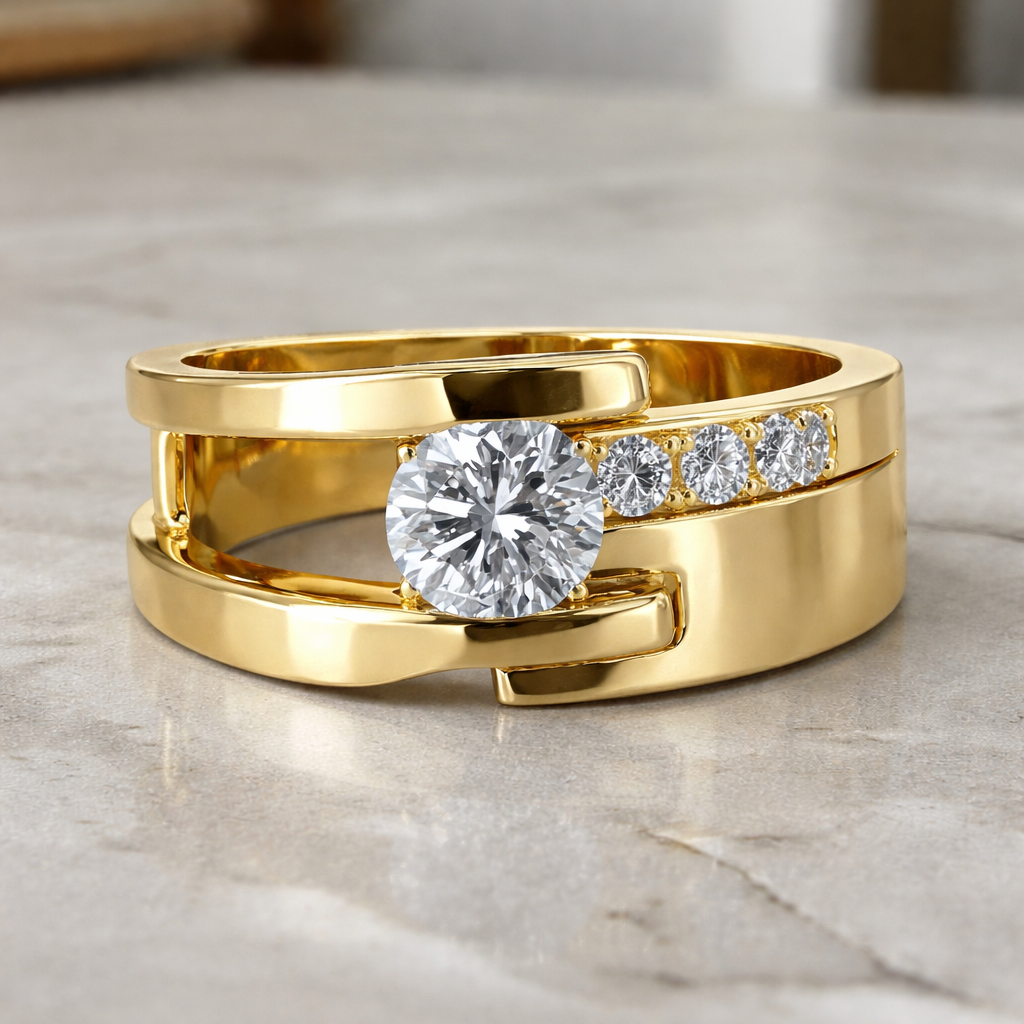 Vintage Unregelmäßiger Gold-Zirkonia-Ring