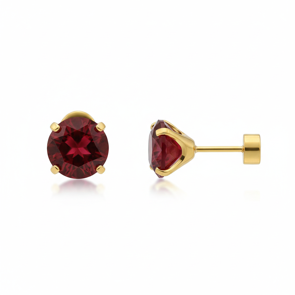 Rubin Runde Stecker Gold Ohrringe