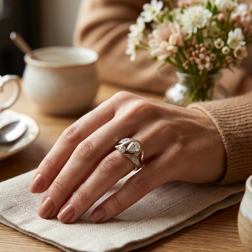 Vintage Unregelmäßiger Gold Silber Zirkonia Ring