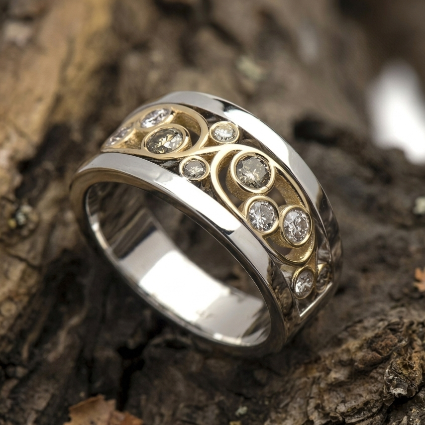 Vintage Efeu Gold Silber Zirkonia Ring