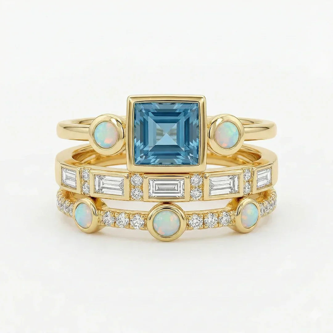 Vintage Blau Kristall Ring Set