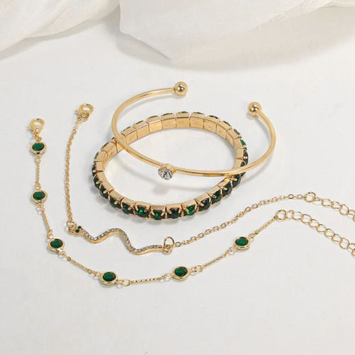 Armband-Set mit grünem Edelstein