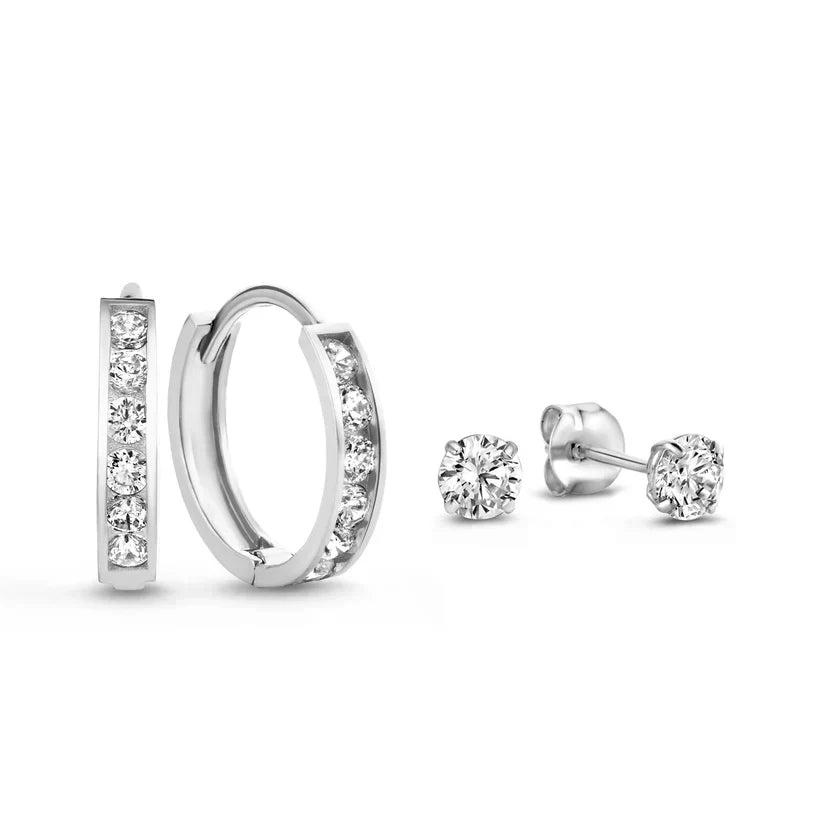 Brillane Stein Ohrringe Set aus Weißgold