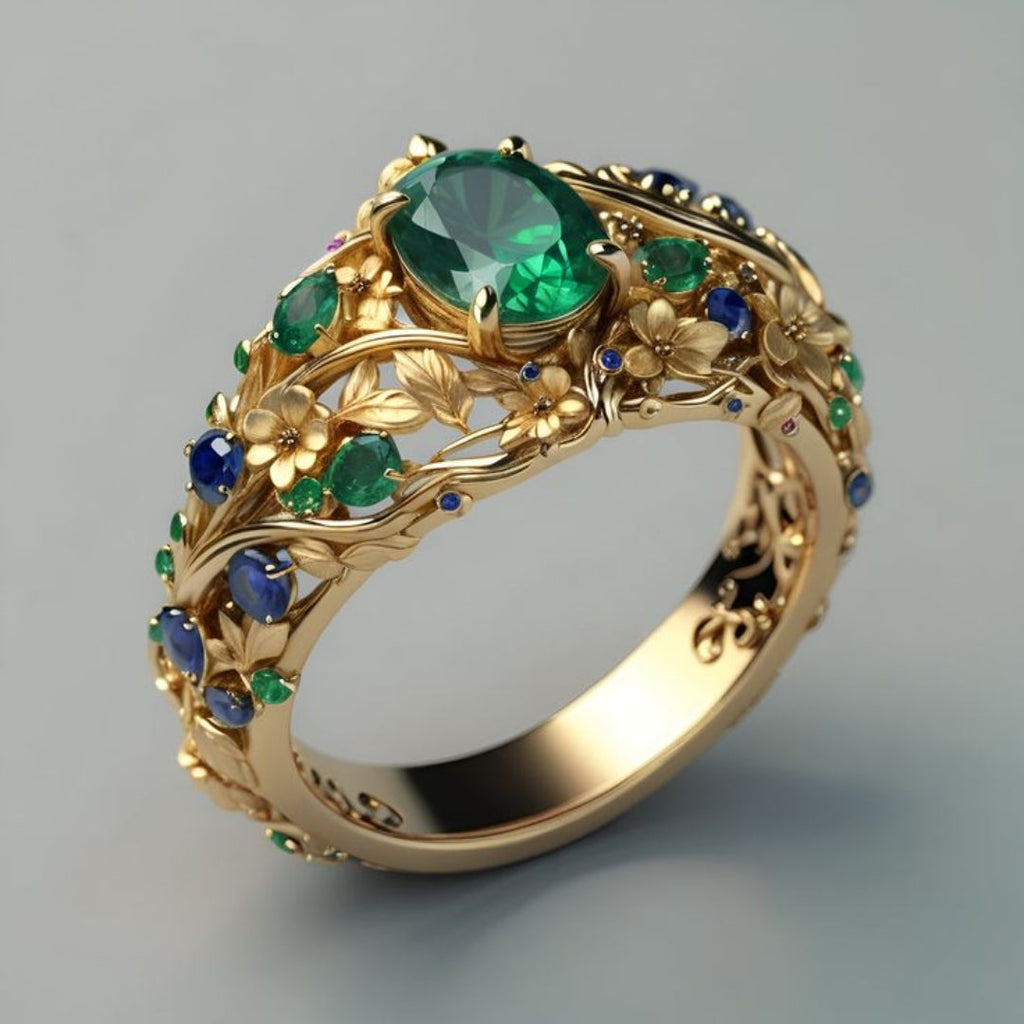 Grüner & Blauer Kristallgoldring
