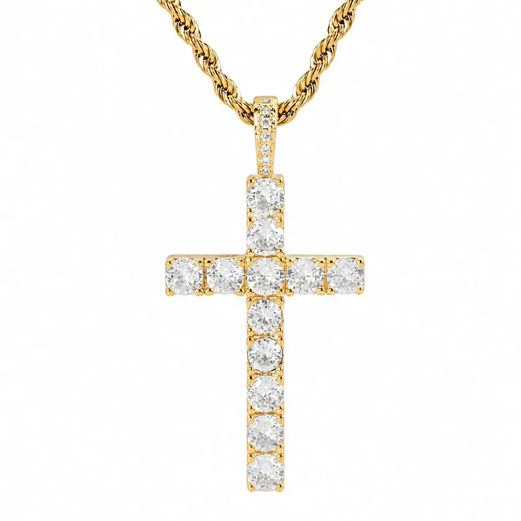 Goldenes Kreuz Kristalle Halskette