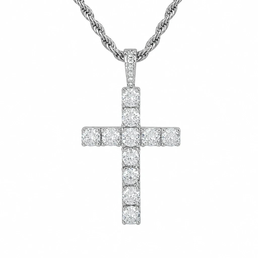 Weißgold Kreuz Kristalle Halskette