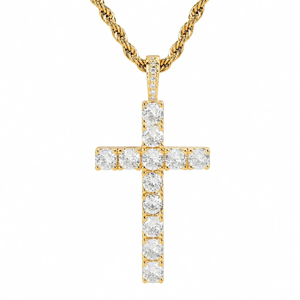 Weißgold Kreuz Kristalle Halskette