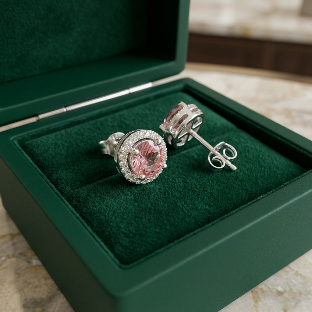 Runde Pave Ohrstecker in Pink