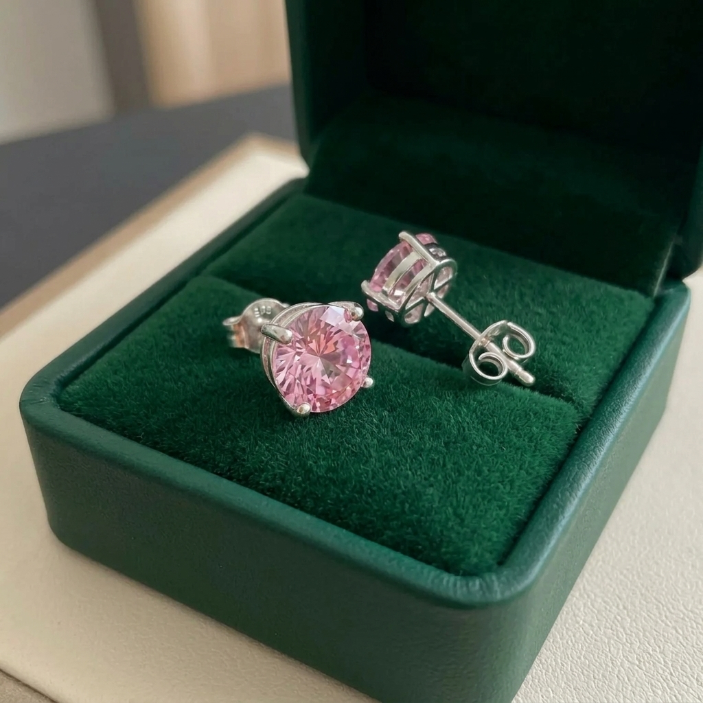 Runde Ohrringe mit rosa Saphir