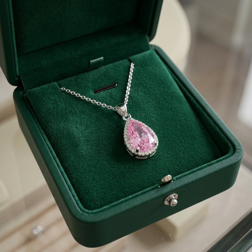 Elegante Halskette mit pinkfarbener Tropfenform