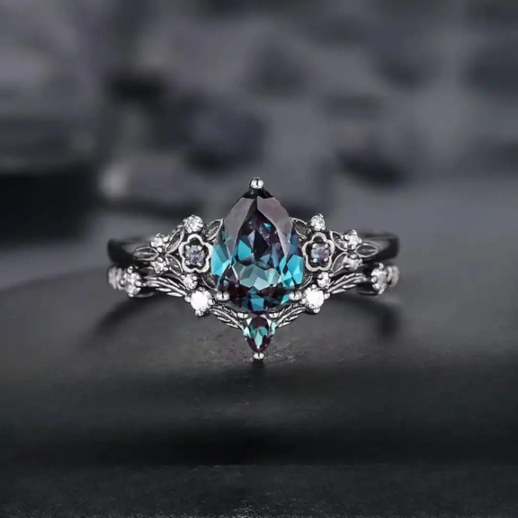 Gun Black Saphir Zirkonia Ring Set