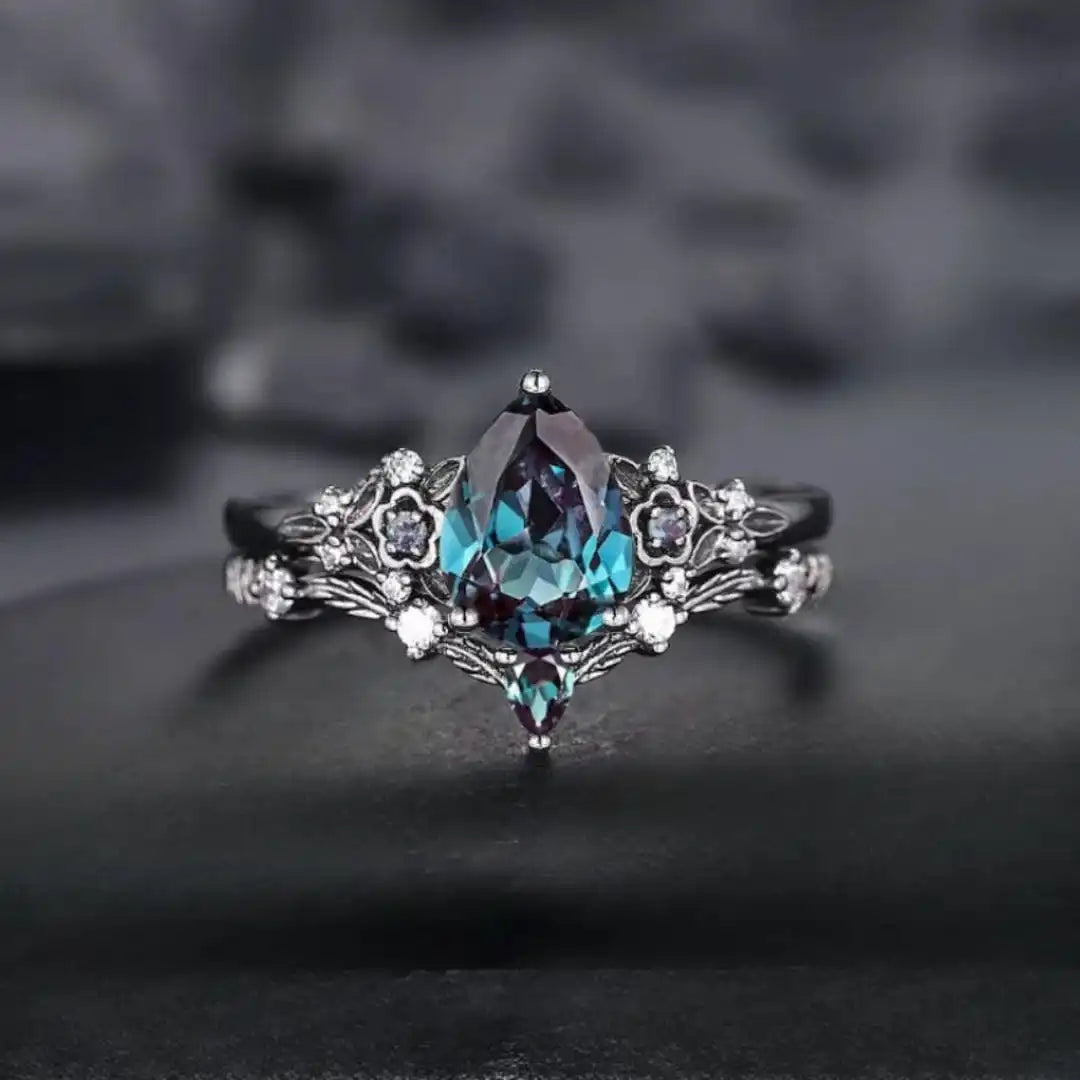 Gun Black Saphir Zirkonia Ring Set