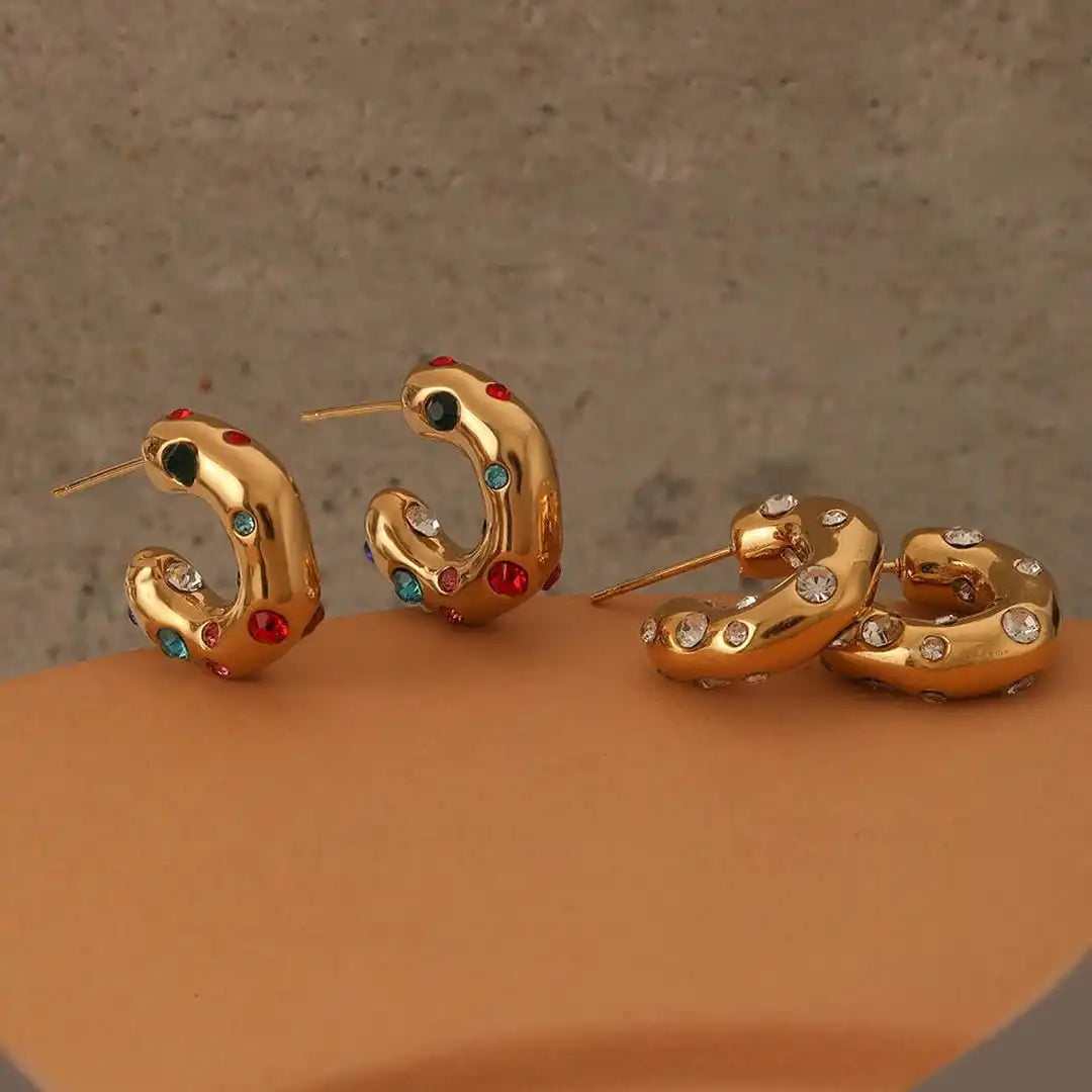 Glänzende Gold-Zirkon Kreis-Ohrringe