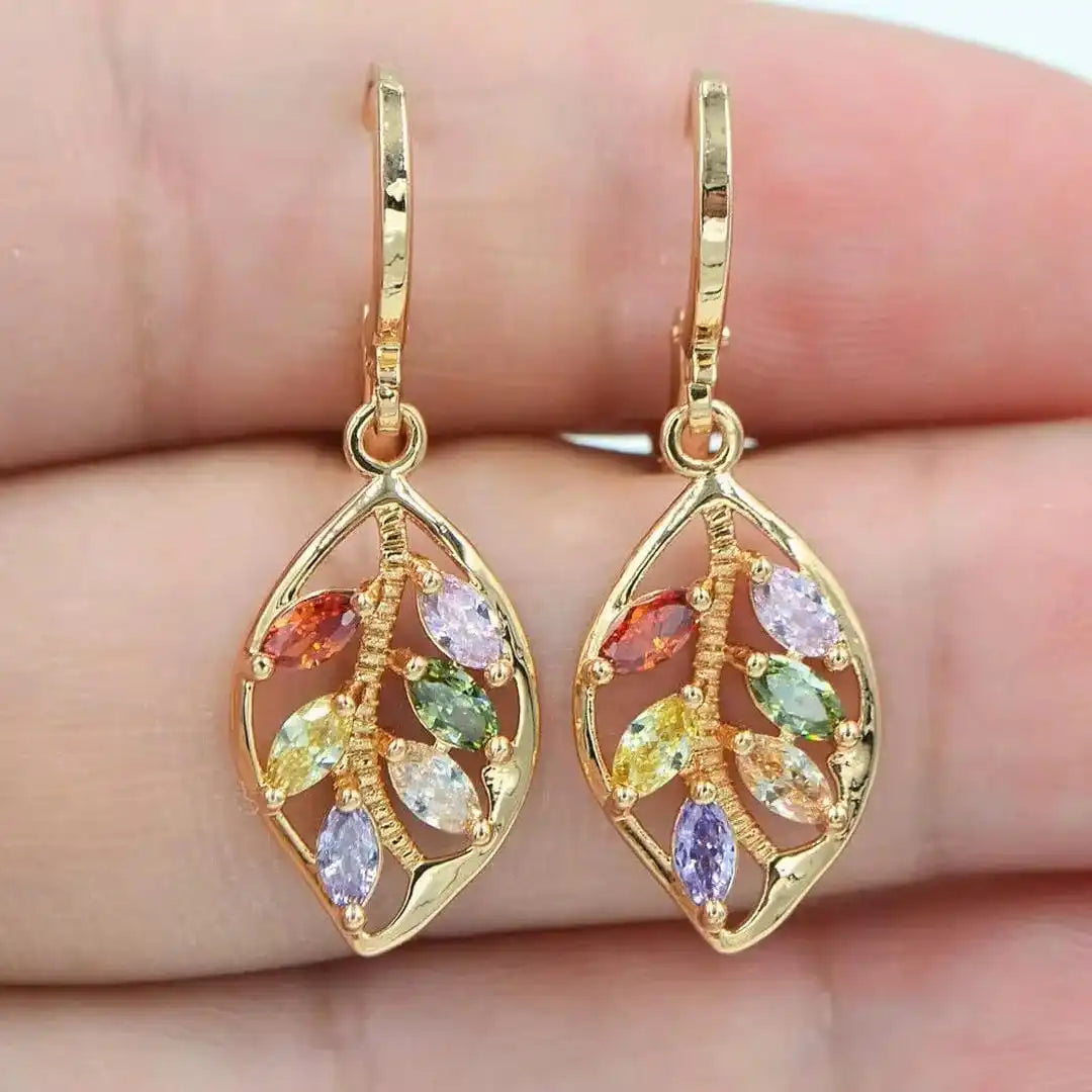 Vintage Gold Leaf Bunte Ohrringe