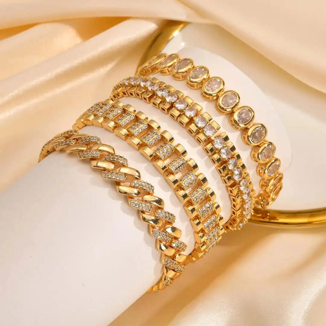 Gold Chunky Cubic-Zirkonia Verstellbares Armband-Set