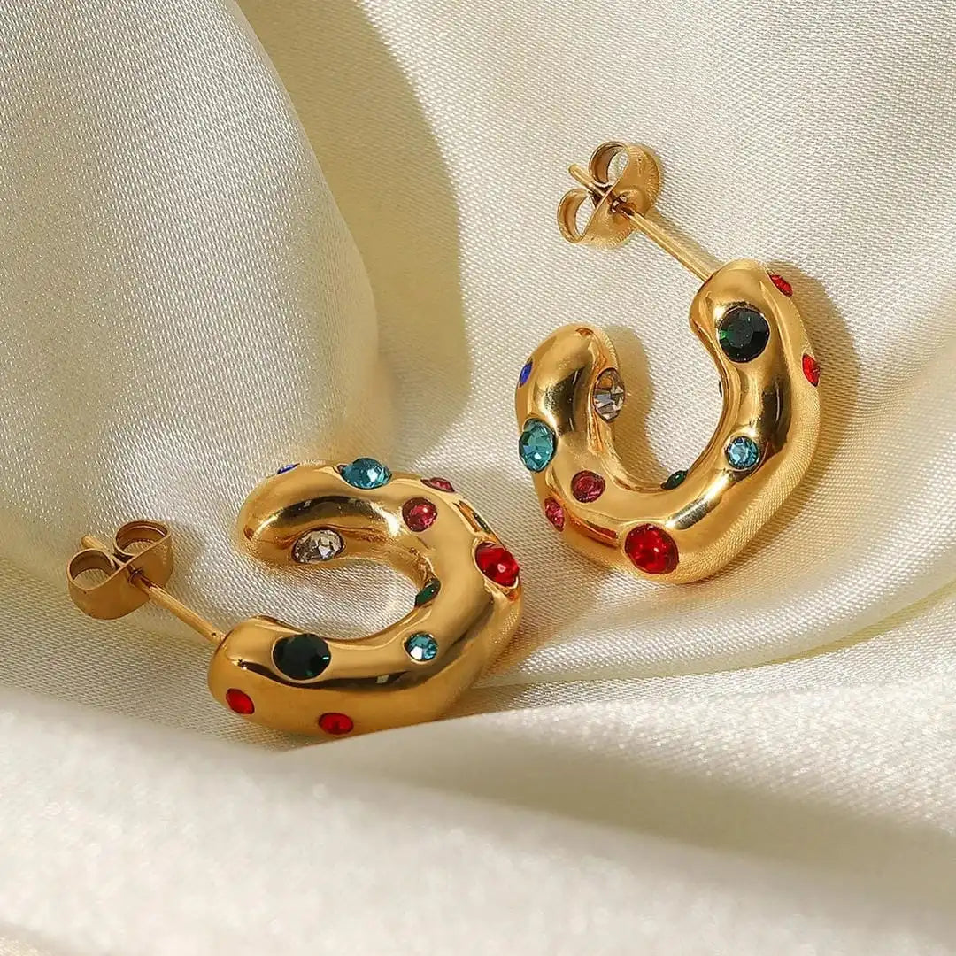Glänzende Gold-Zirkon Kreis-Ohrringe