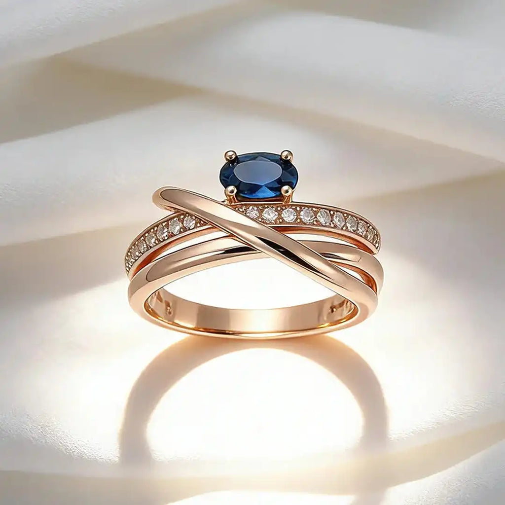 Vintage Rose Gold Kreuz Blauer Zirkonia Ring