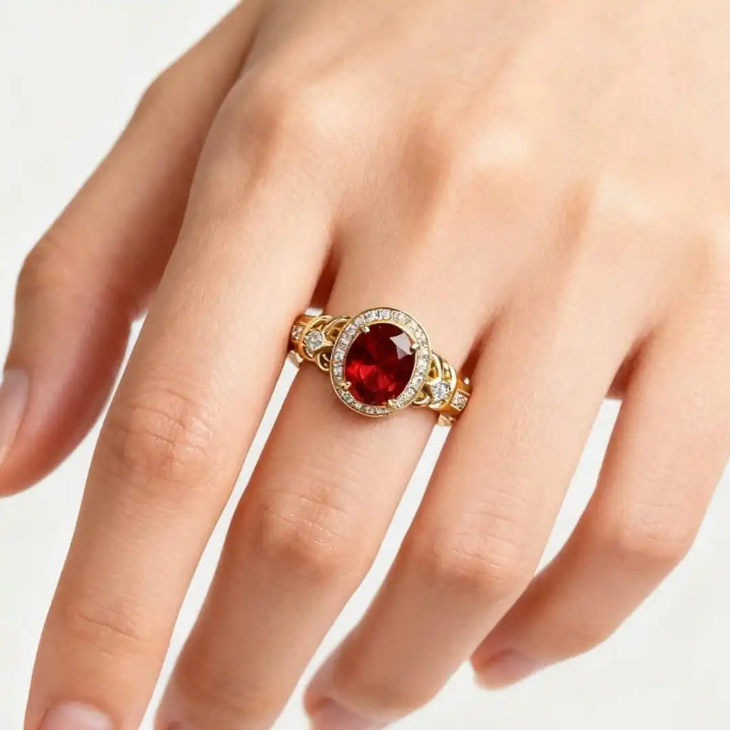Rubin Halo Knoten Statement Ring