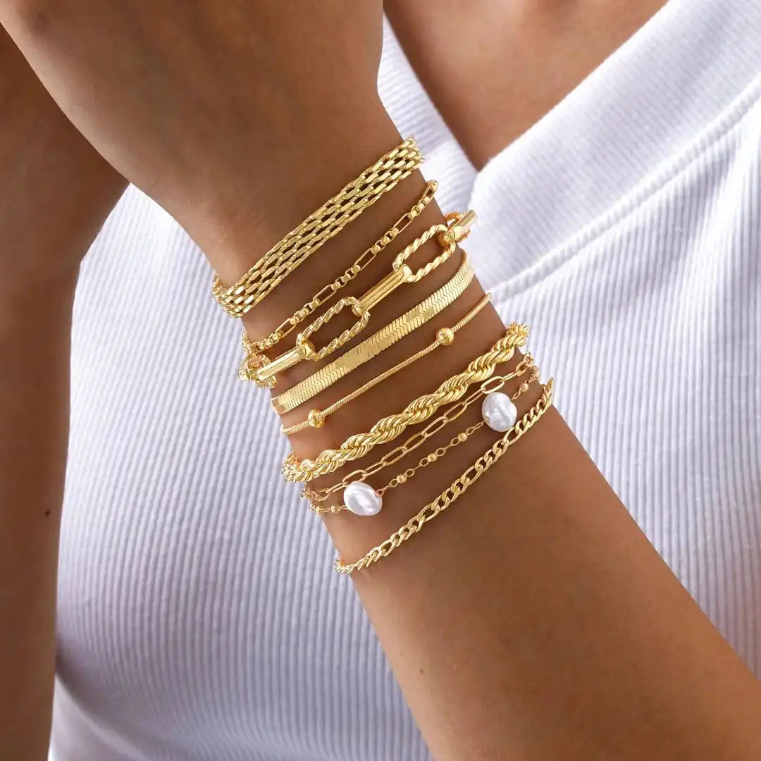 Stapeltaugliches Armband Golden Pearl Set
