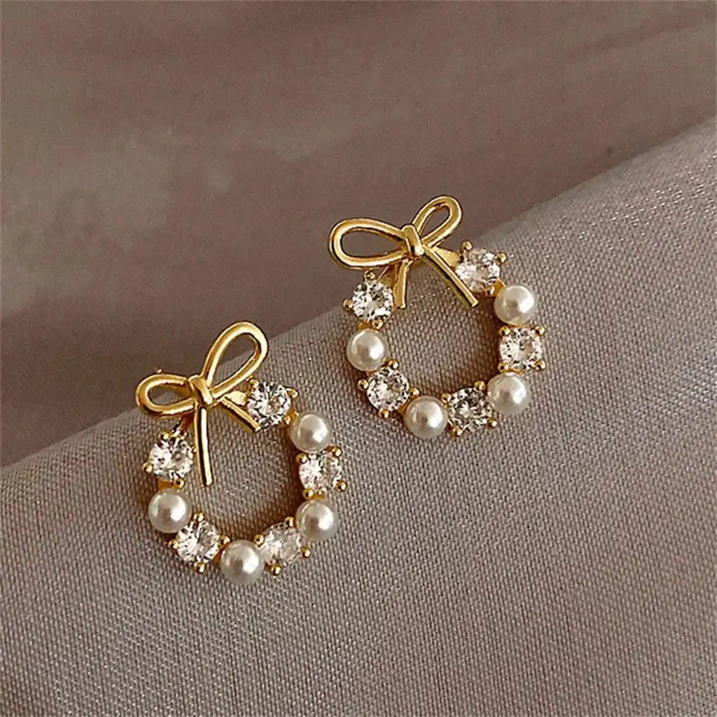 Bow Pearl Circle Ohrstecker