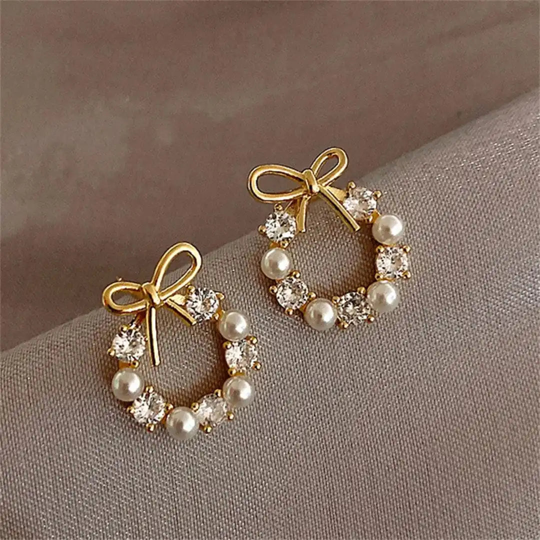 Bow Pearl Circle Ohrstecker