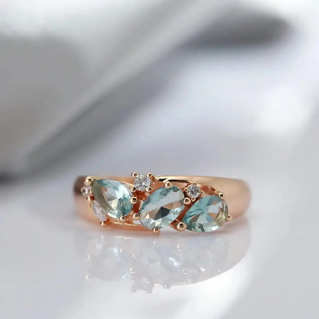 Vintage-Roségold-Blau-Zirkon-Ring