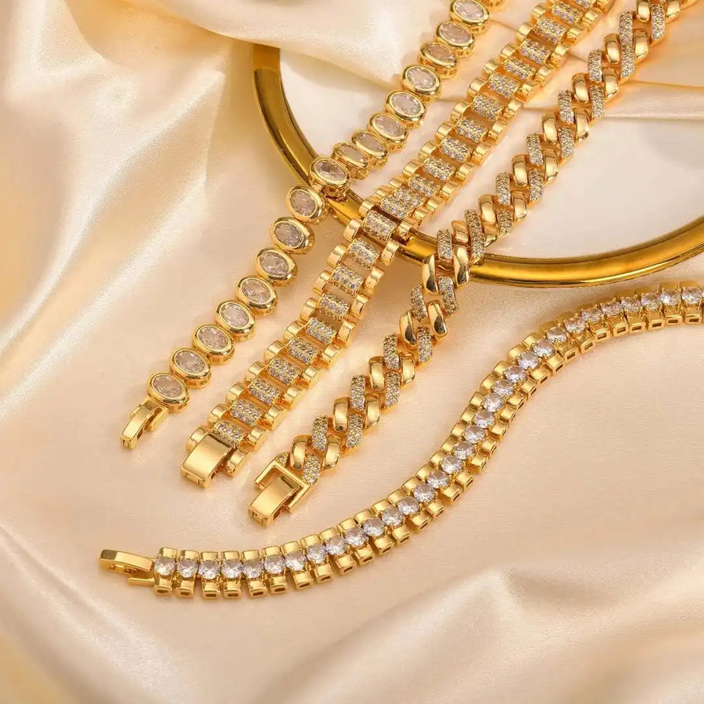 Gold Chunky Cubic-Zirkonia Verstellbares Armband-Set