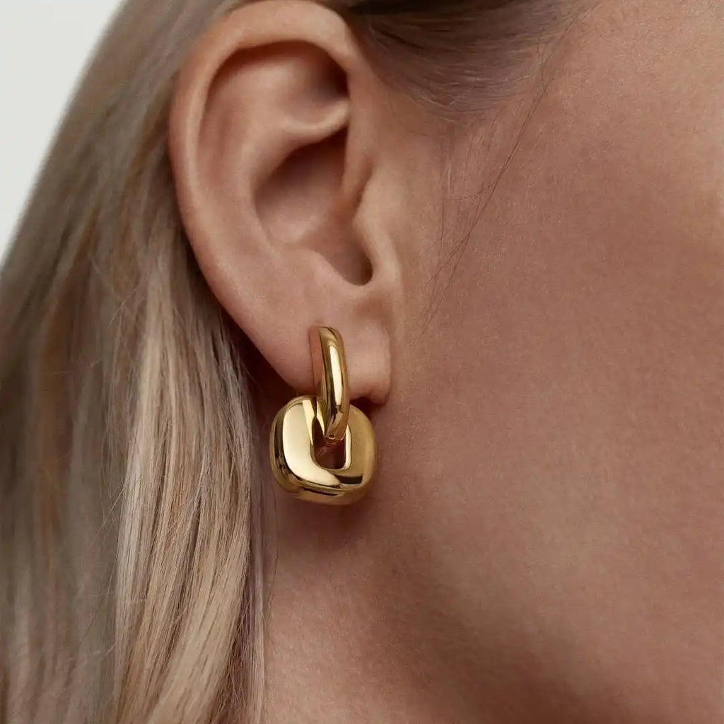 Minimalistische Zwei-Ton Gold Oval Ohrringe
