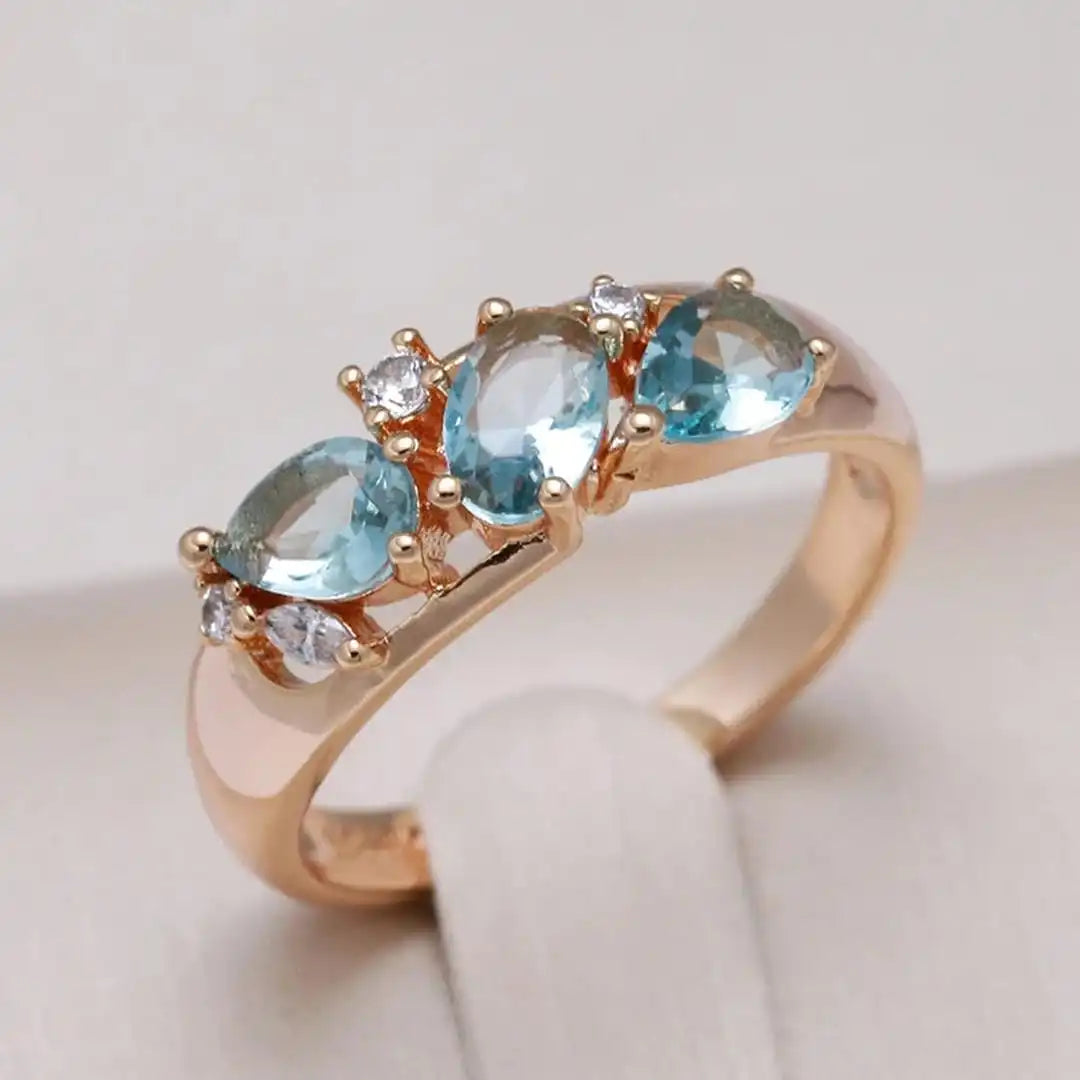 Vintage-Roségold-Blau-Zirkon-Ring