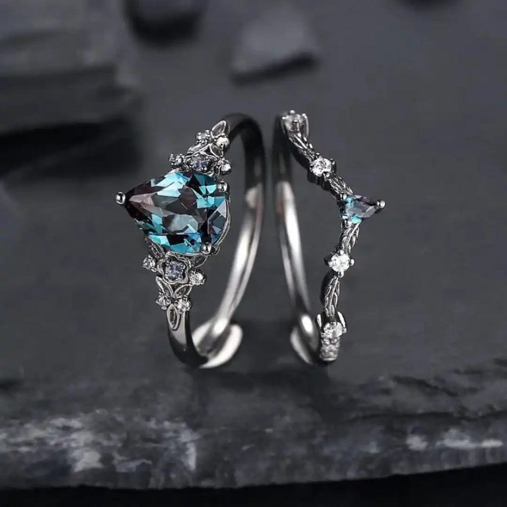 Gun Black Saphir Zirkonia Ring Set