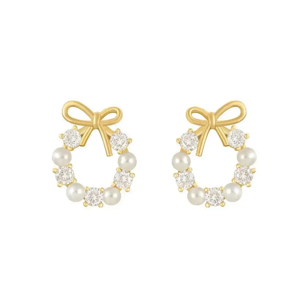 Bow Pearl Circle Ohrstecker