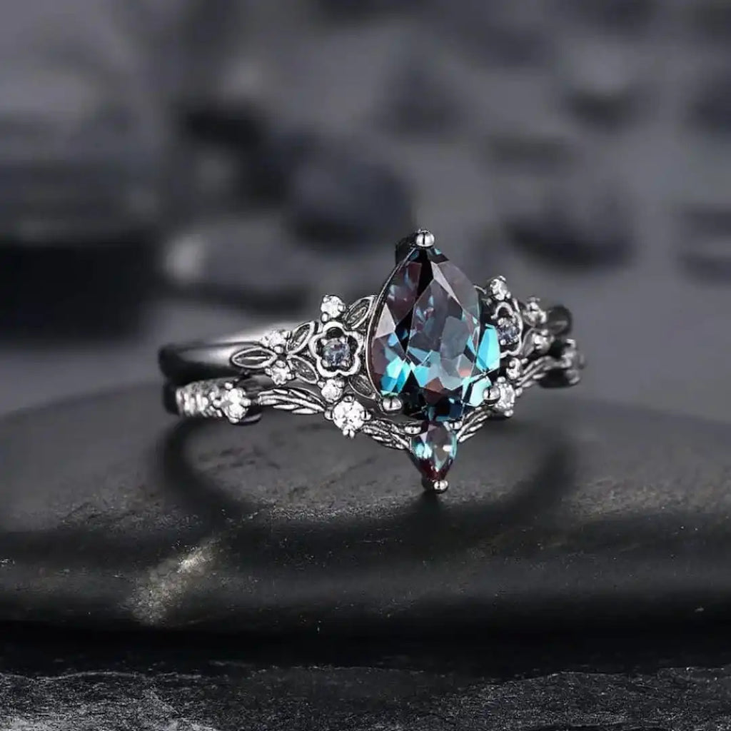 Gun Black Saphir Zirkonia Ring Set