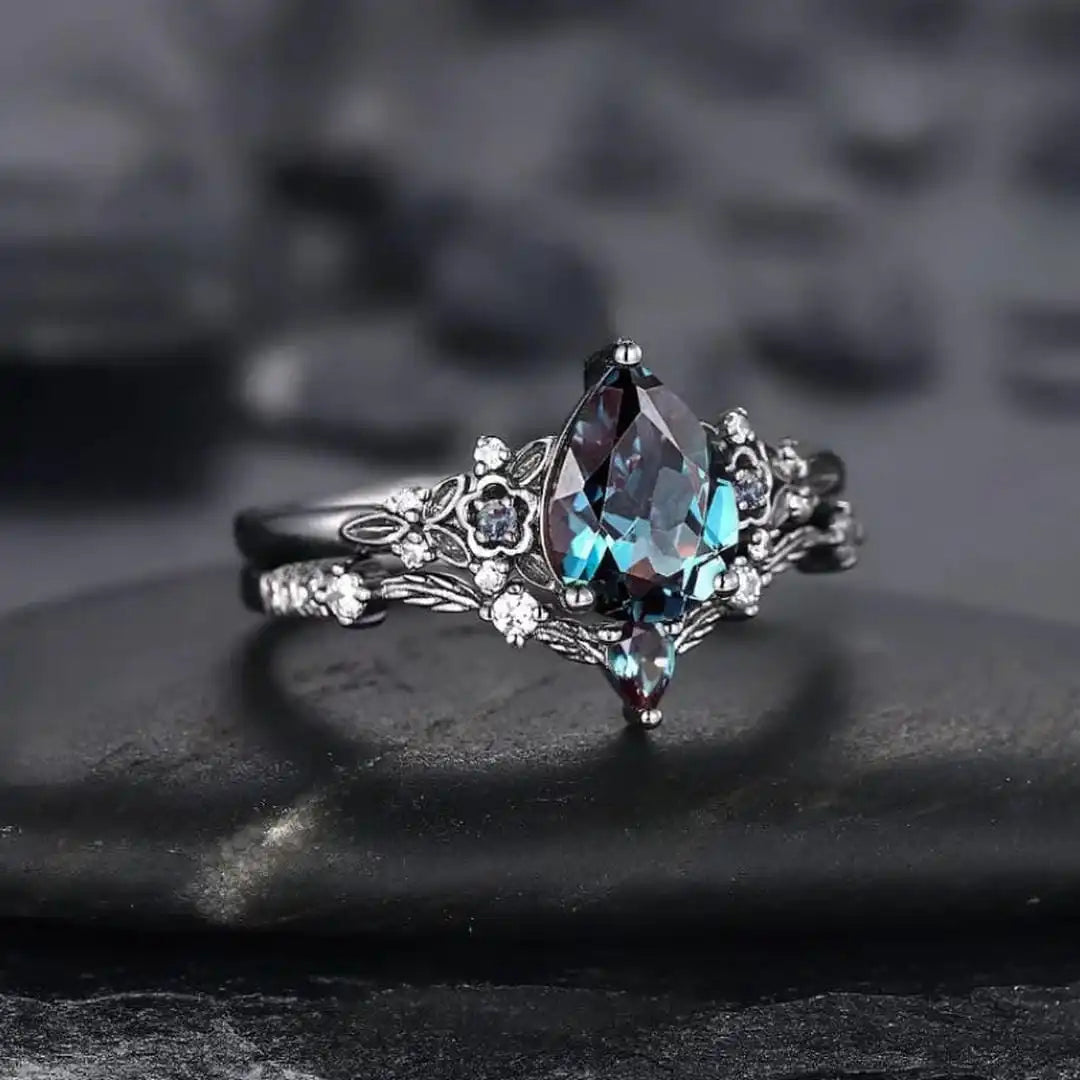 Gun Black Saphir Zirkonia Ring Set