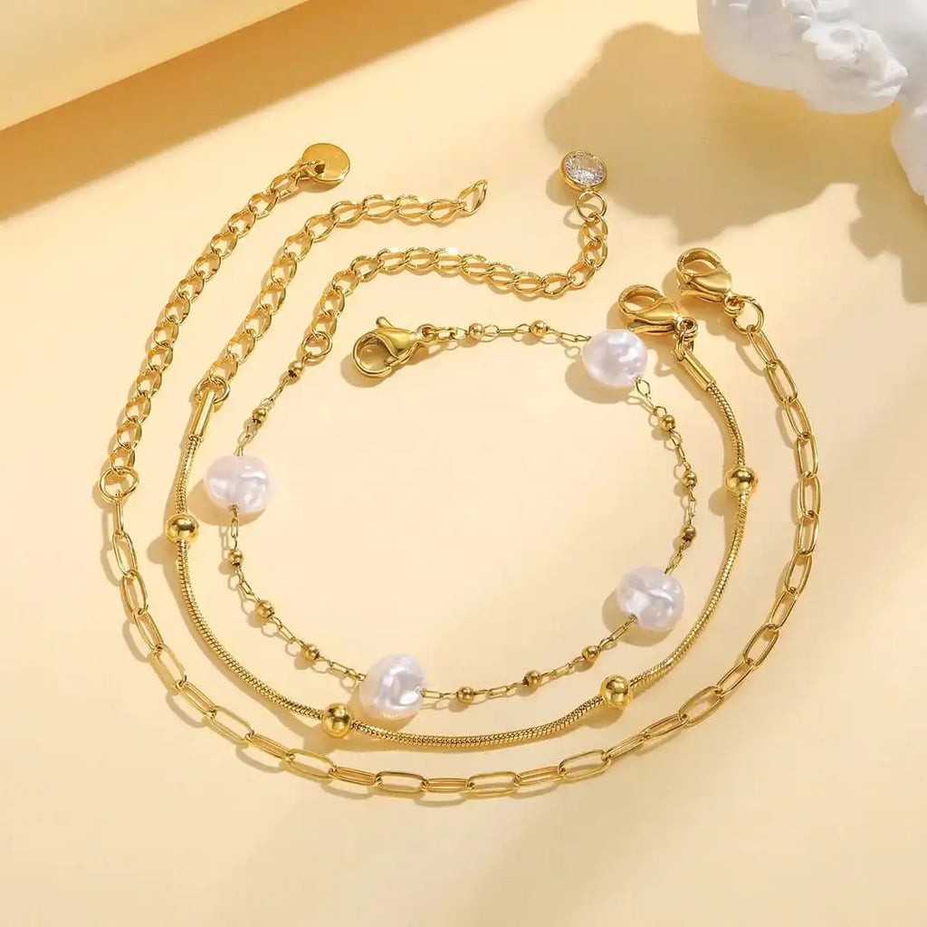 Stapeltaugliches Armband Golden Pearl Set